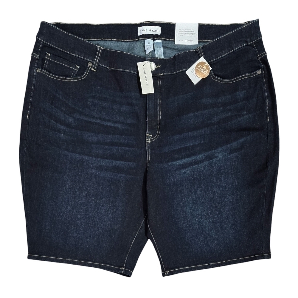 Lane Bryant NWT Signature Fit Dark Wash Mid Rise Bermuda Jean Shorts Denim